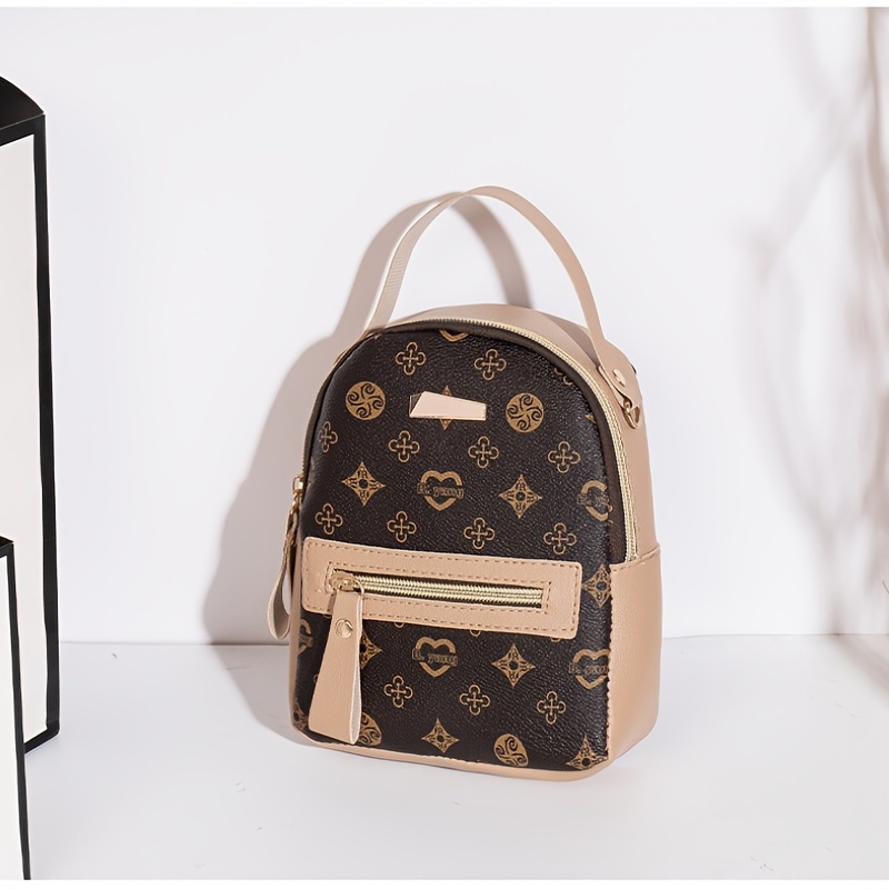 Mini Geometric Graphic Hand Backpack, Women's Zipper Top Handle Purse, Small  Two-way Shoulder Bag - Temu