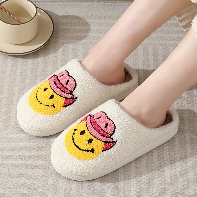 Women's Smile Fuzzy Slippers Warm Plush Shoes