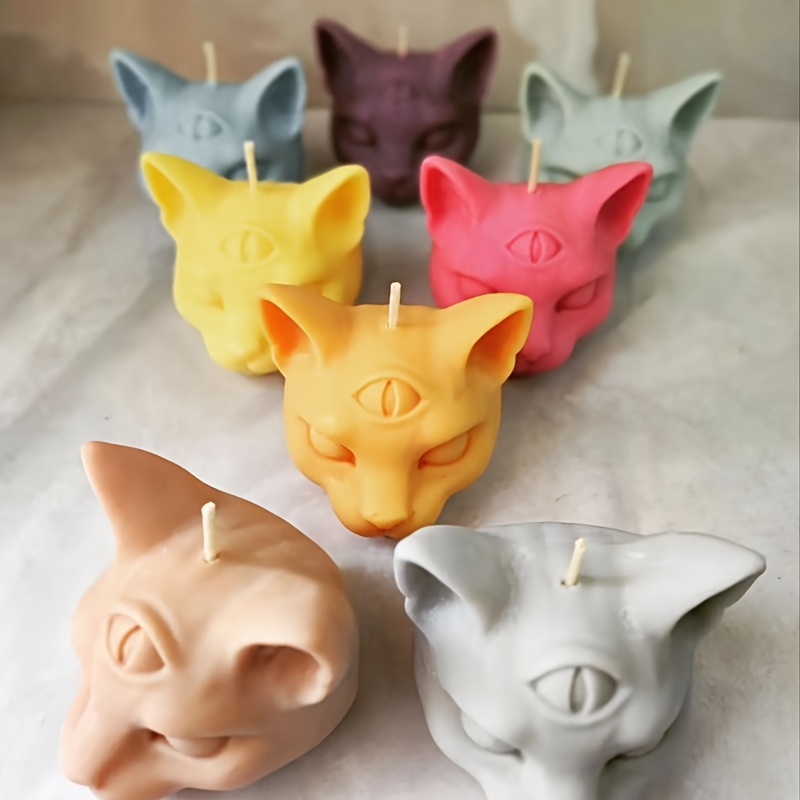 

1pc 3d 3 Eyed Cat Resin Scented Candle Wax Silicone Mold, Diy Evil Cat Head Silicone Molds For Candle Chocolate Making Epoxy Soap Casting, Animal Shape Molds For Halloween Gifts Home Decor