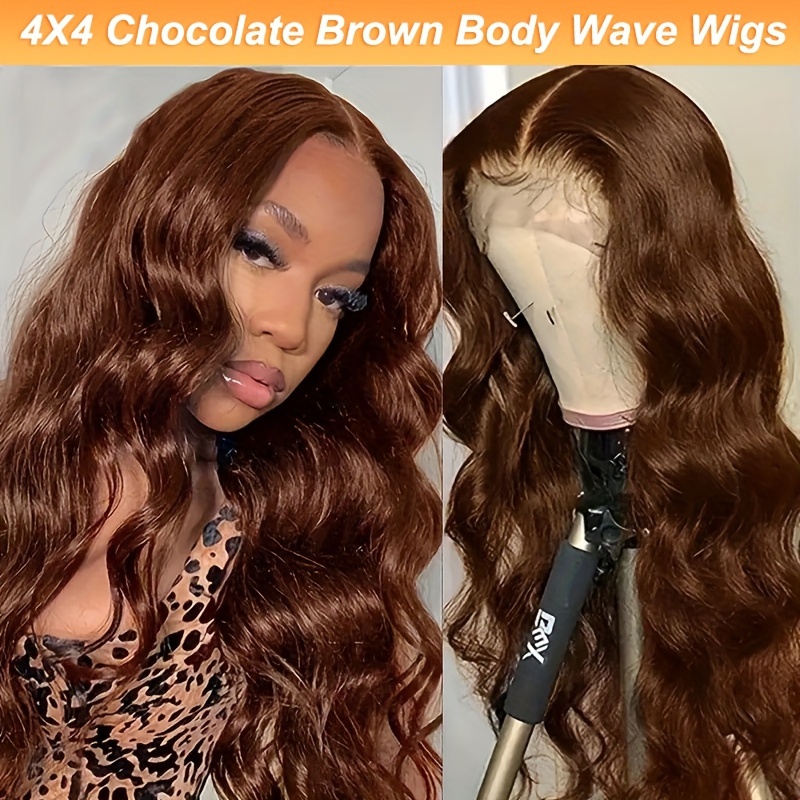 Chocolate Brown Body Wave Wigs 4x4 HD Lace Closure Chestnut Brown Human Hair Wigs For Women Chocolate Brown Remy Human Hair Wigs Body Wave Brown Wigs Human Hair Pre Plucked With Baby Hair