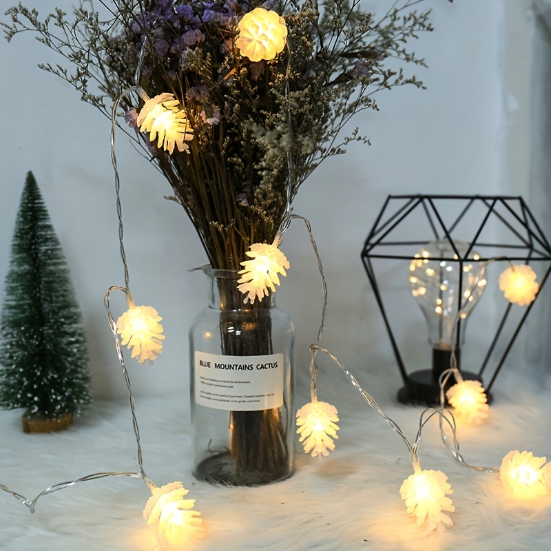 1pc pine cone led christmas holiday color lights party light evening table pendant yard decoration string lights battery powered no plug details 3