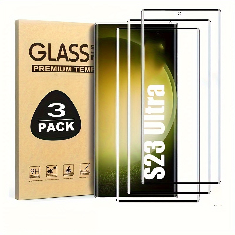 [1+2 Packs] Para Galaxy S23 Ultra 5G, 1pc Protector De Pantalla De Vidrio  Templado Curvo 3D Transparente + 2pcs Película Protectora De Vidrio