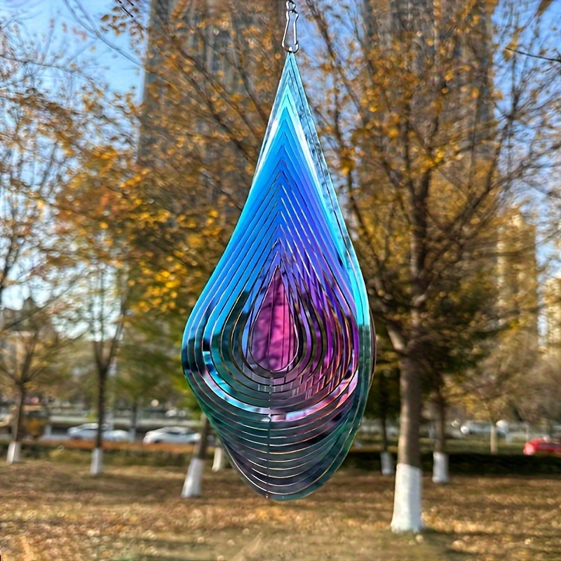 stunning 3d teardrop wind chime multicolor rotating metal chandelier no electricity required ideal for garden patio decor perfect christmas new year gift outdoor decorations details 2