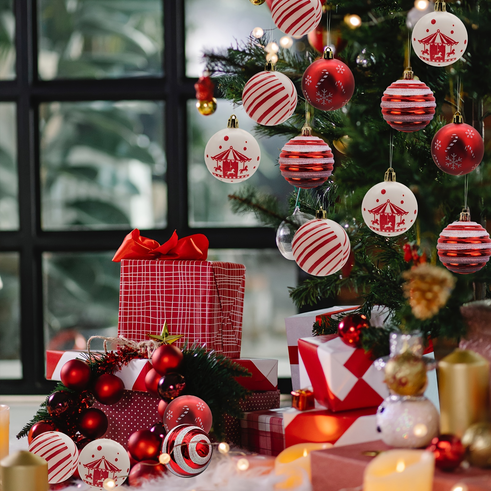 Red White Christmas Ball Ornaments Set Shatterproof - Temu