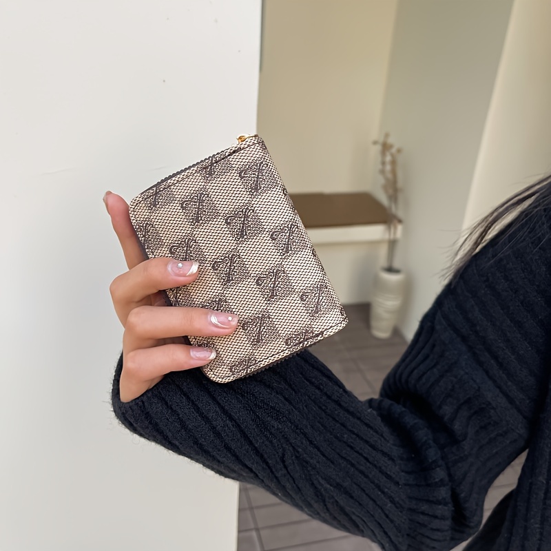 Retro Classicschort Wallet, Mini Clutch Zipper Around Coin Purse, Women's  Portable Card Holder With Checkerboard Pattern - Temu