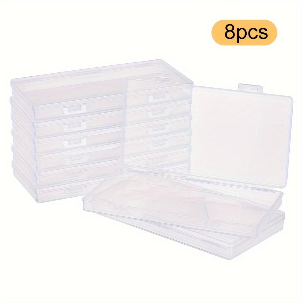 

8pcs Transparent Rectangle Plastic Bead Containers With Hinged Lids