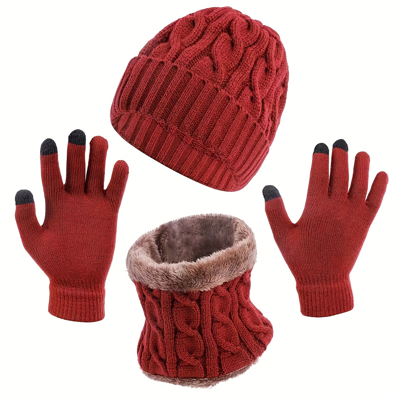 1 Set [1 Hat + 1 Scarf + 1 Pair Of Gloves] Women's Flannel Beret With  Flower Embroidery, Imitation Rabbit Fur Hat Scarf Gloves Set, Knitted Thick  Fisherman Hat + Long Scarf + Gloves Winter Warm Set
