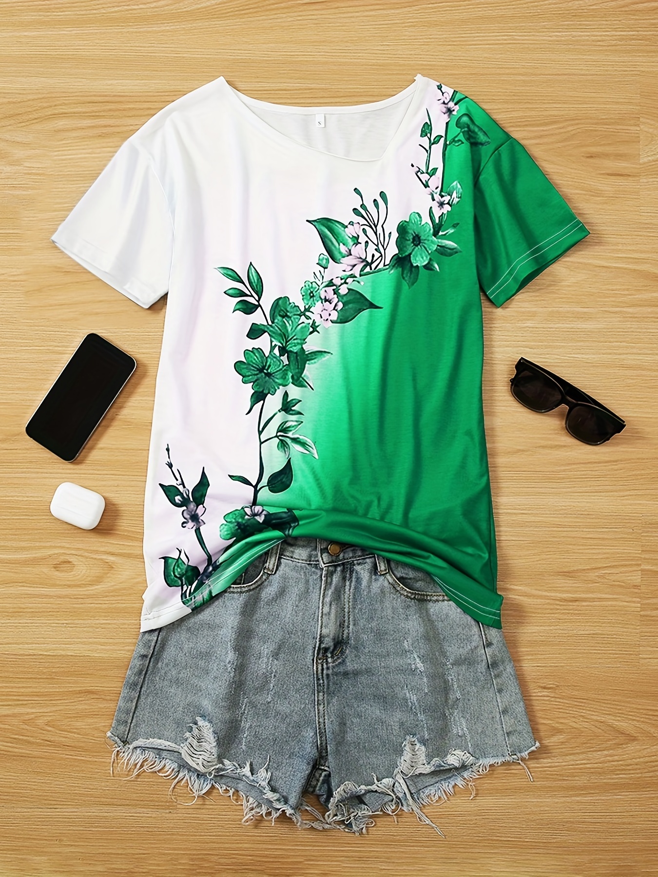 Flower Floral New Style Women Fashion Female Short Sleeve Ladies T