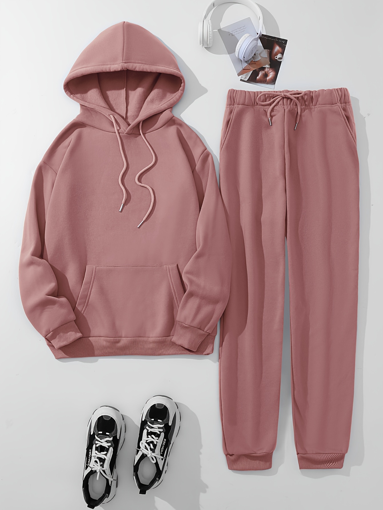 Women's Trendy Solid Color Hoody Sweatshirt and Sweatpants Set
