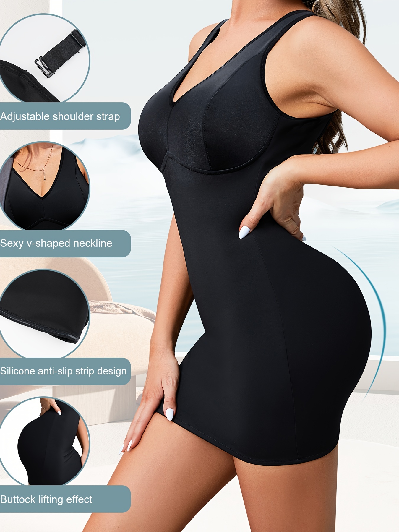 Seamless Shaping Tank Dress, V Neck Tummy Control Slimming Body Shaper,  Women's Underwear & Shapewear