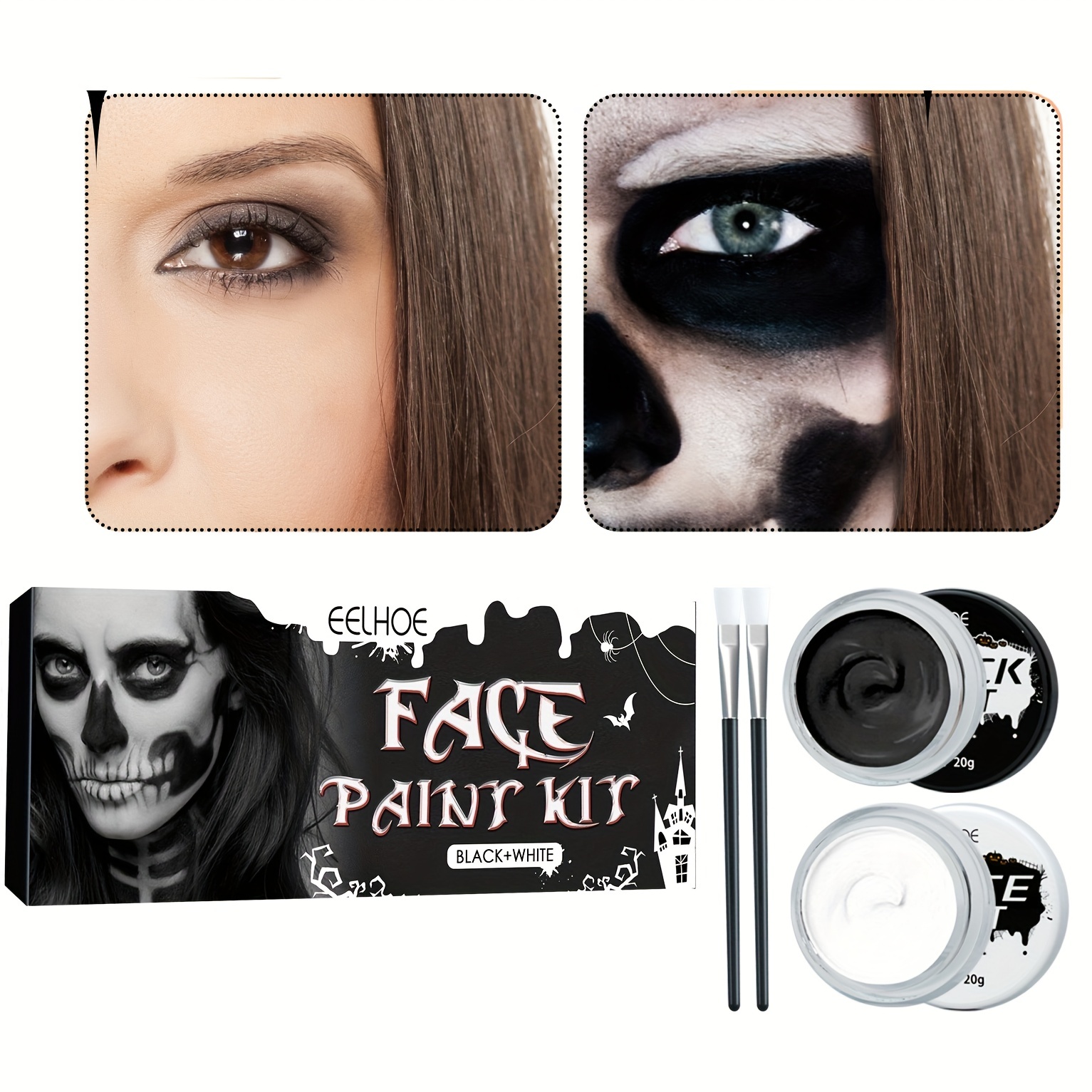 1pc Eelhoe Halloween Black And White Body Paint Vampire Zombie
