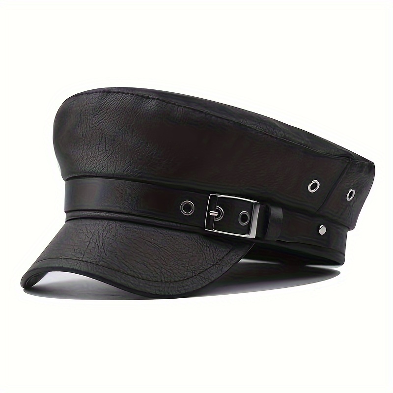 ベレー帽 黒 帽子 レディース PUレザー ベルト バックル - ハンチング
