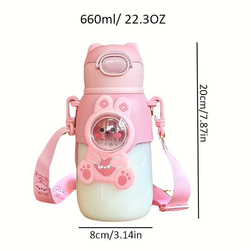 Water Bottle For Girls With Straw Summer Kids Cute Plastic Water