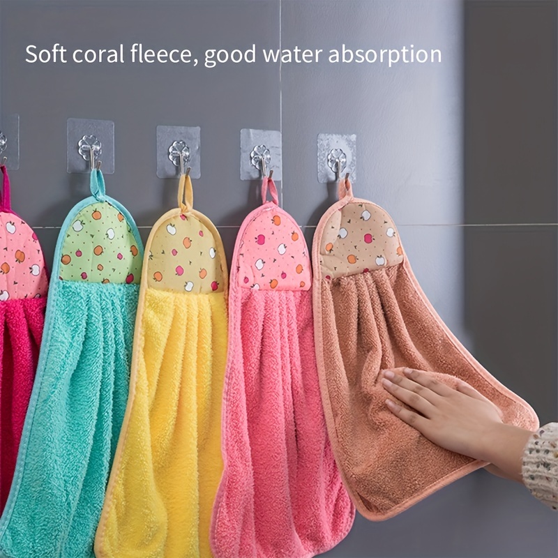 4 Pcs Hanging Hand Towels with Hanging Loop Absorbent Coral Fleece Bathroom