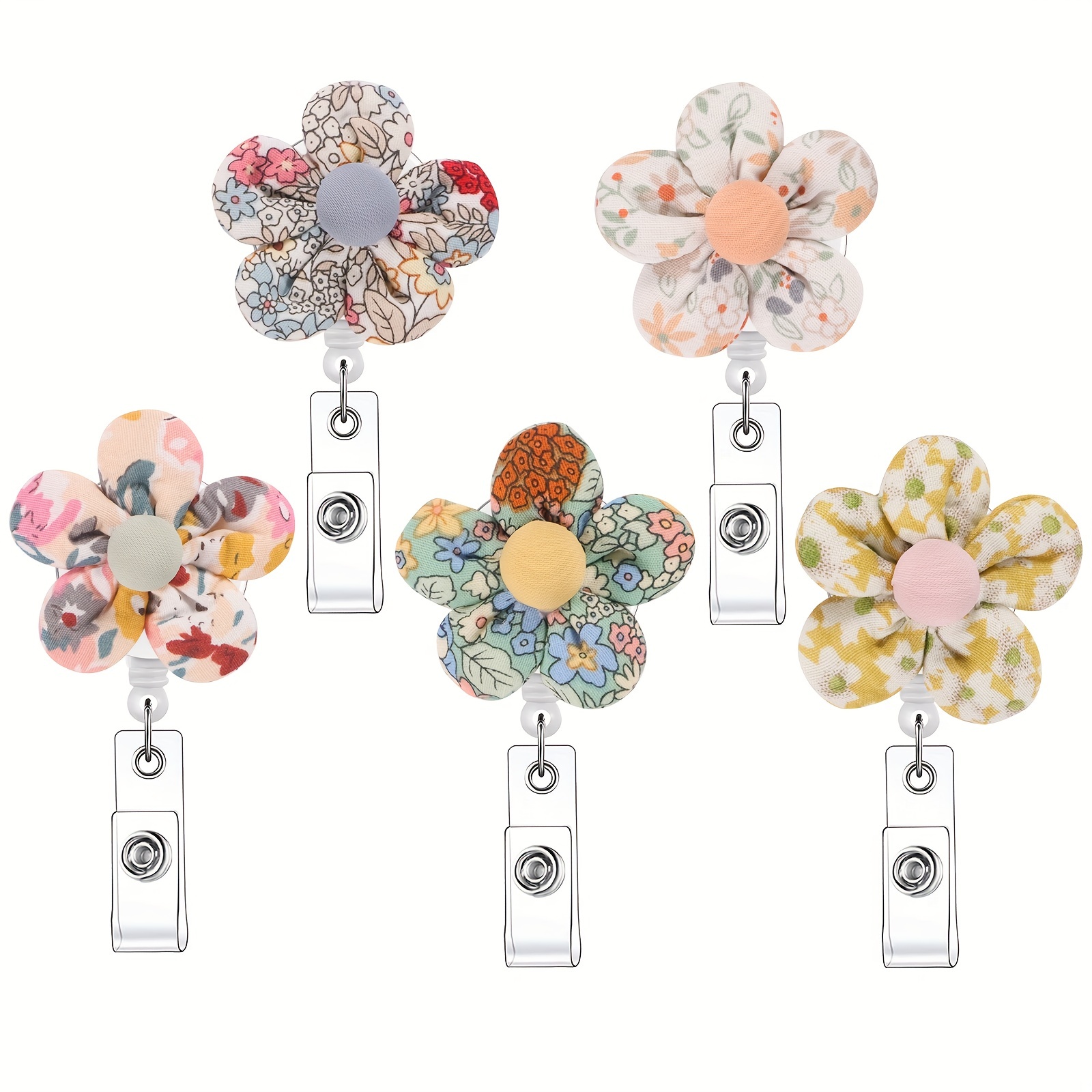 5pcs Flower Badge Reels Retractable Badge Holders ID Badge Holder  Retractable Clip Cute Badge Reel Retractable Lanyards For Id Badges Button  Shivering