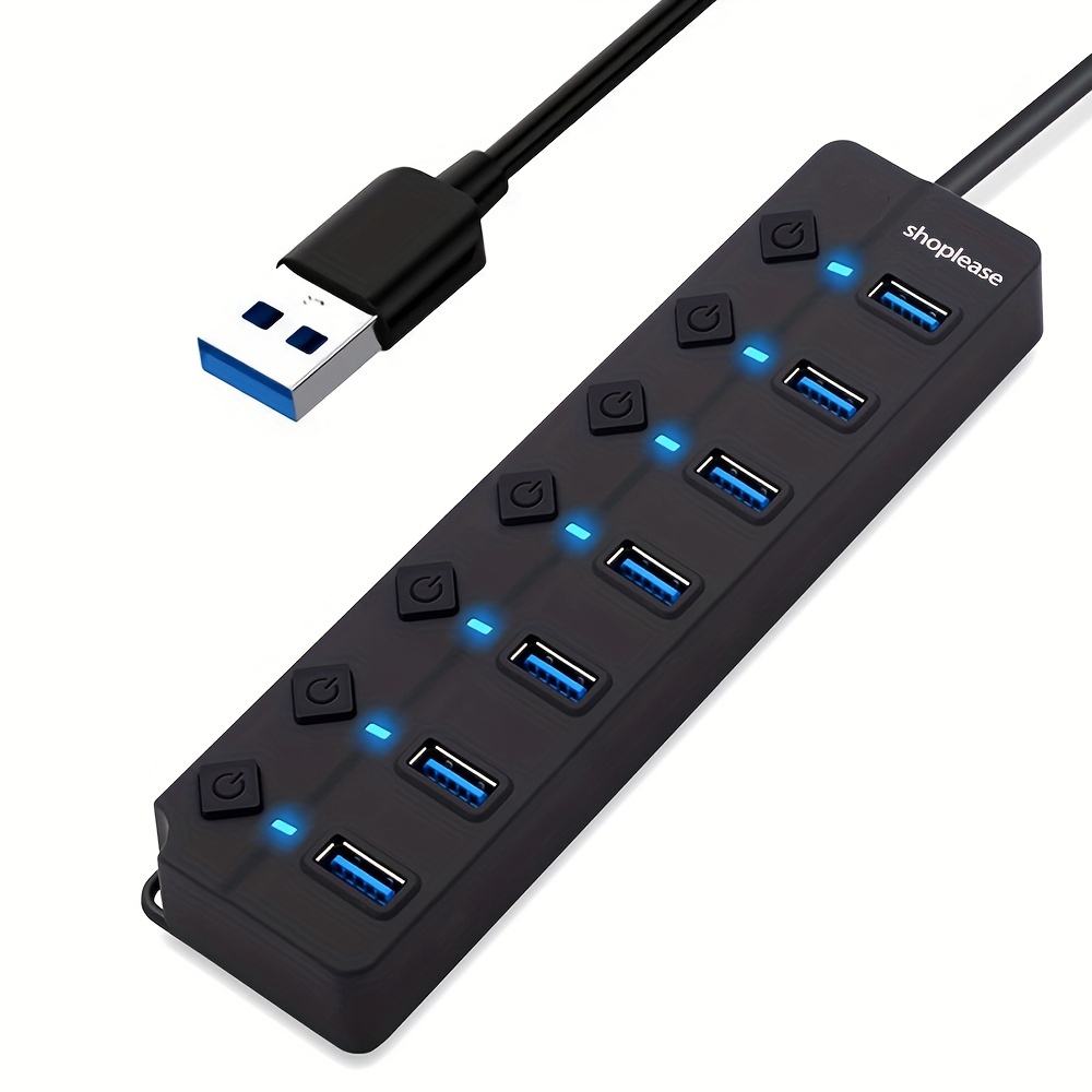 Hub USB avec Alimentation - 7 ports - Boutons marche/arrêt pour