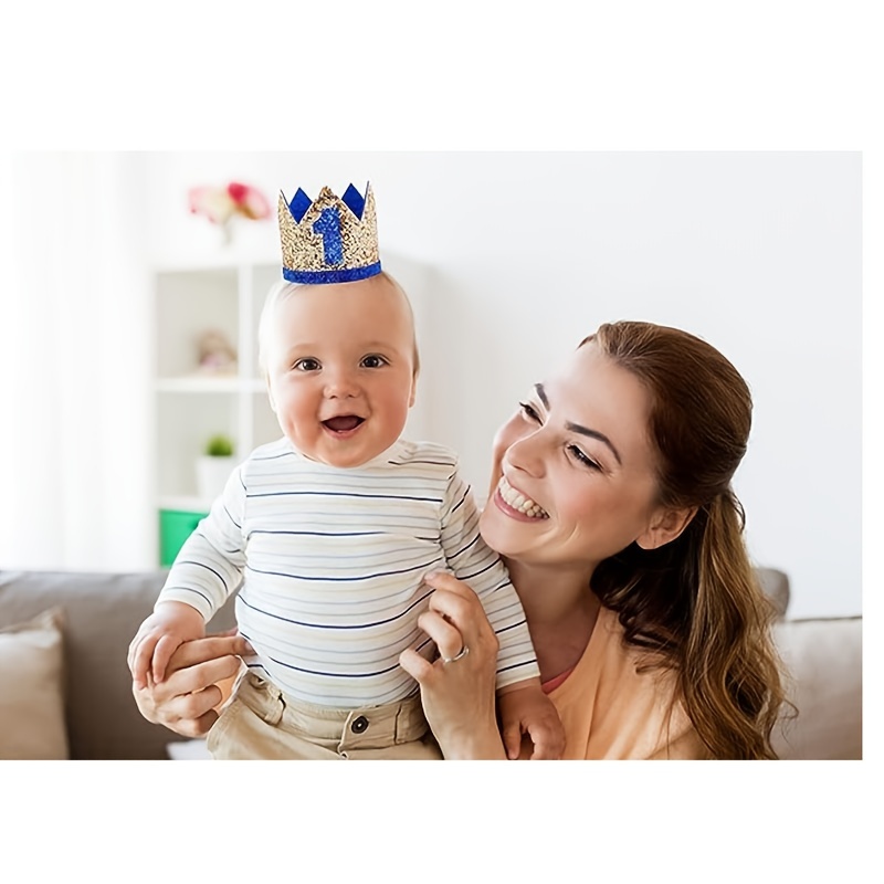 Corona de Bebé de 1 Año Cumpleaños, Diadema de Corona Cumpleaños para Niñas  Cabello Accesorios Tiara con Decoración Lentejuelas, Sombreros de Fiesta