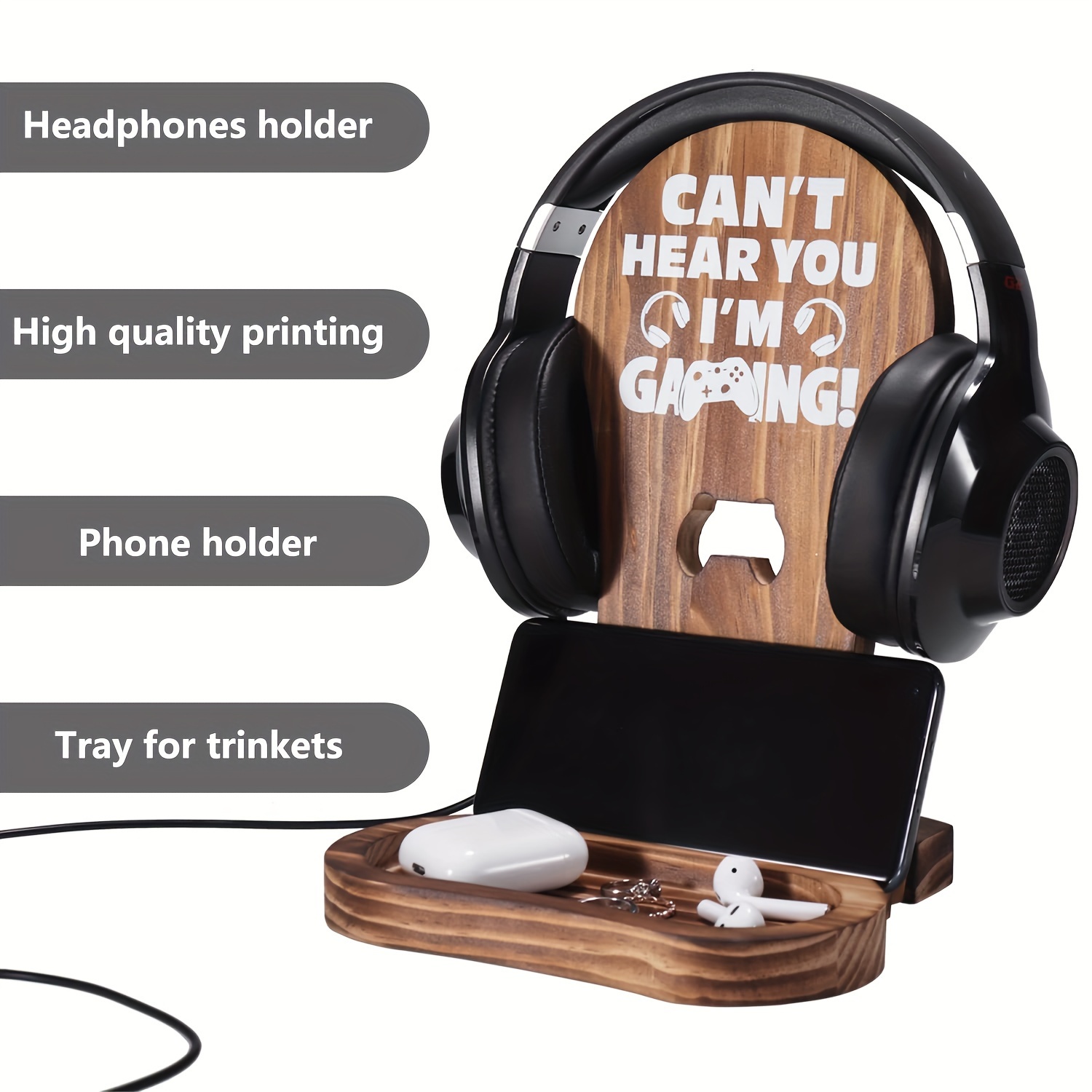 Gaming Headphone Stand Men Gaming Room Decor Wooden Headset Temu