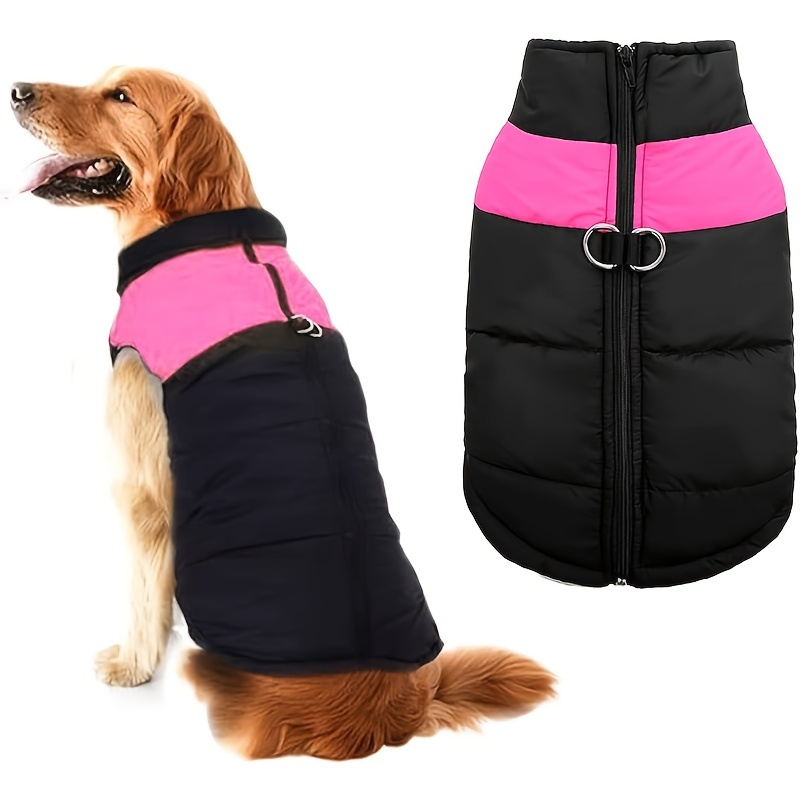 Warm Dog Jacket, Zip Up Dog Vest Fluff Coat With Double D Ring Leash,  Waterproof Dog Clothing, Reflective Dog Snow Suit For Cold Weather