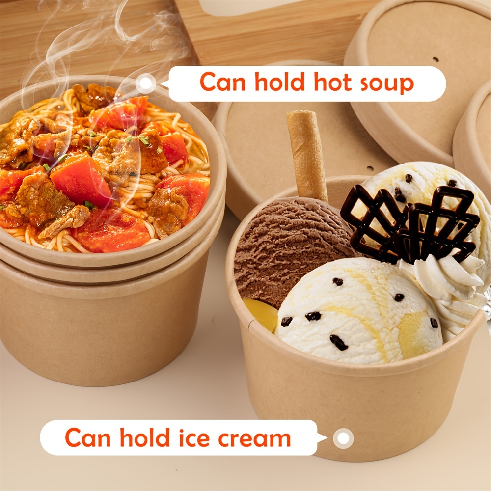 Comfy Package [25 Sets] 16 oz. Paper Food Containers With Vented Lids, To  Go Hot Soup Bowls, Disposable Ice Cream Cups, Kraft