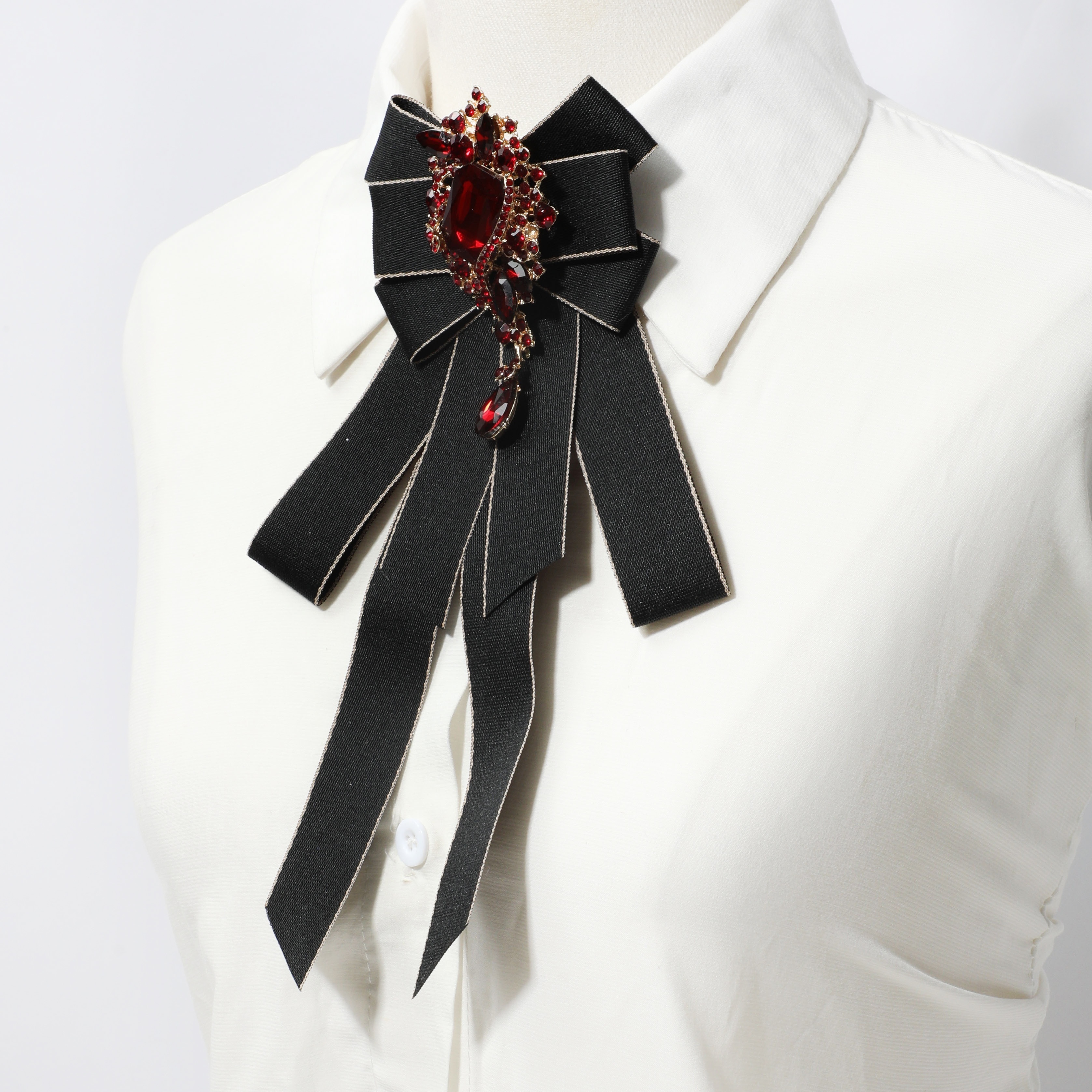 Neck bow for women Red white collar bow brooch Red bow tie p