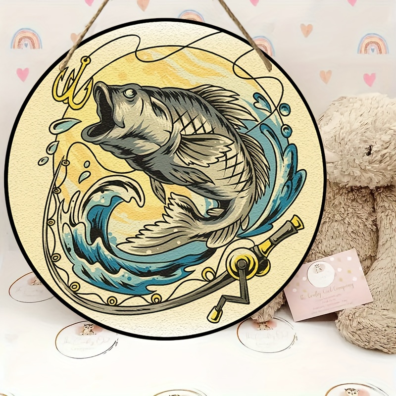 Metal Fishing Signs inksketch Koi Fish Retro Sign Decor Tin