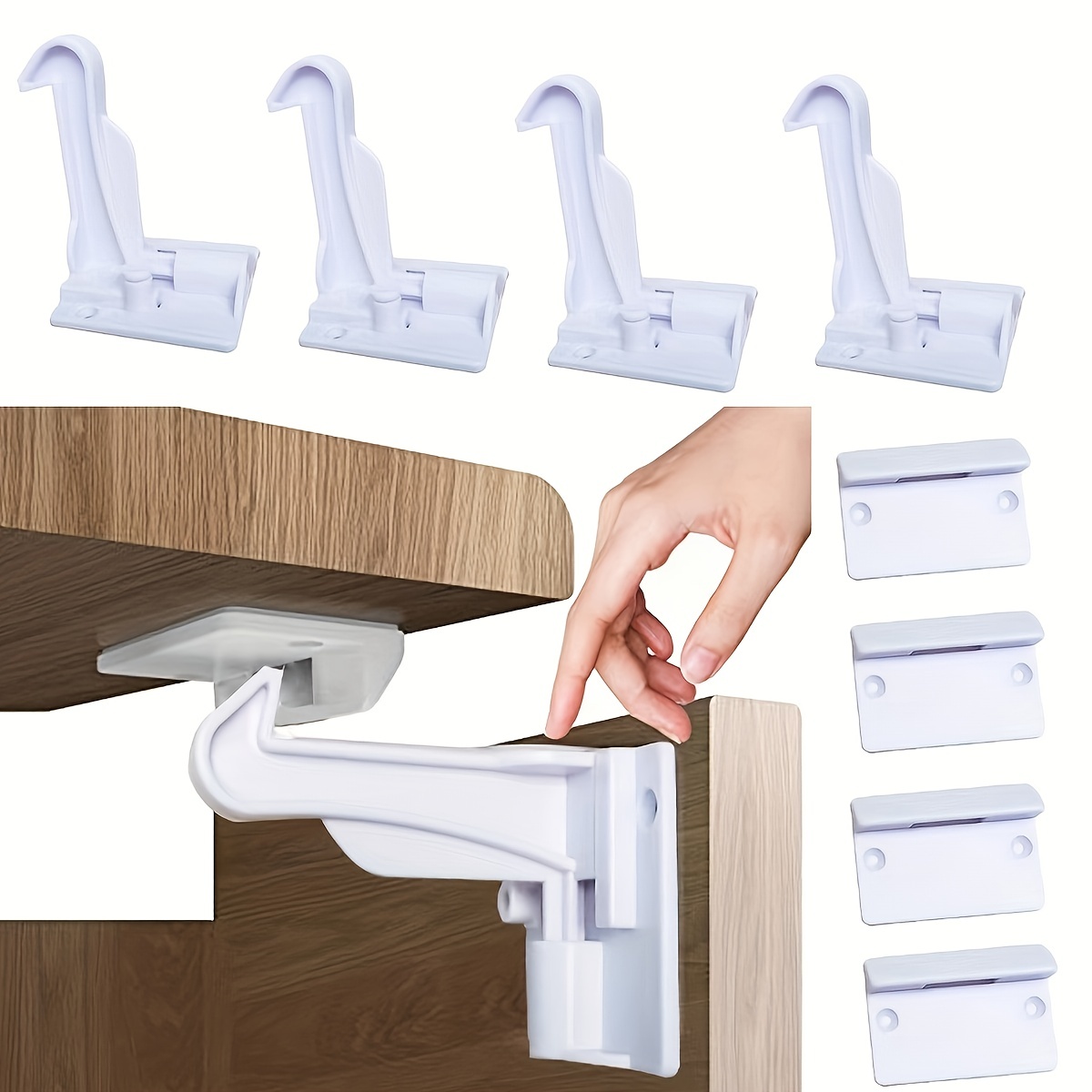 

4pcs Cabinet Locks, Safety Latches Invisible Adhesive Proofing Drawer Locks, No Drilling Installation