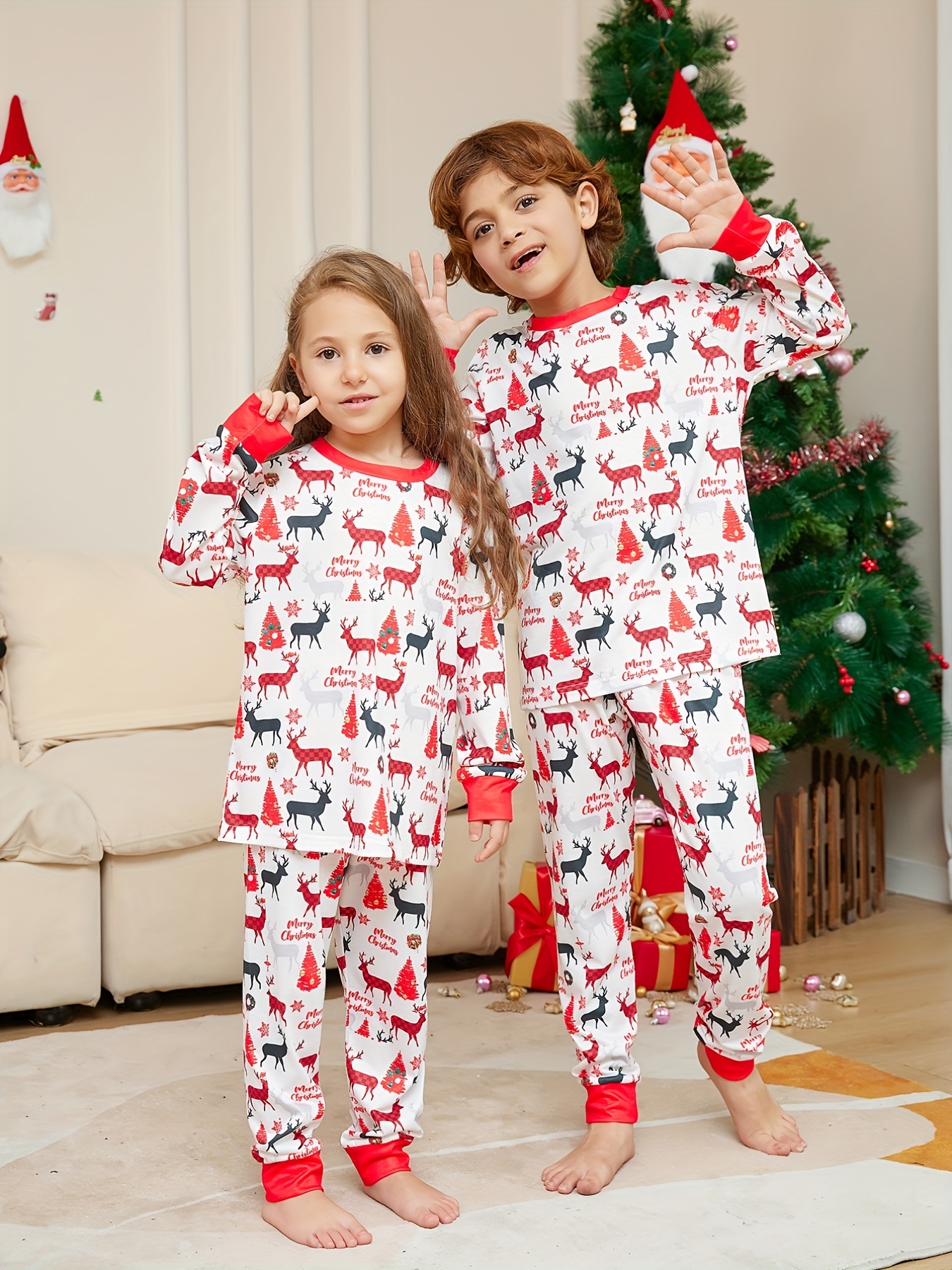 Kid's Christmas Style Pajamas Long Sleeve Top Pants Set Elk - Temu
