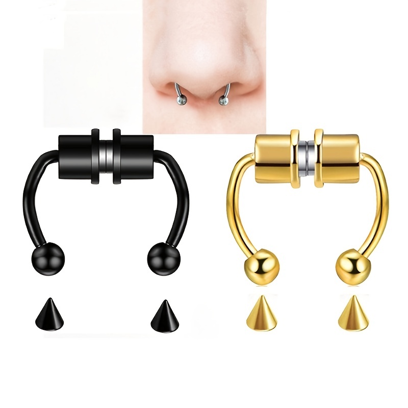 Fake Nose Ring Hoop Magnetic Septum Nose Ring Horseshoe Stainless Steel Faux  Fake Nose Septum Rings Non-Pierced Clip On Nose Hoop Rings 