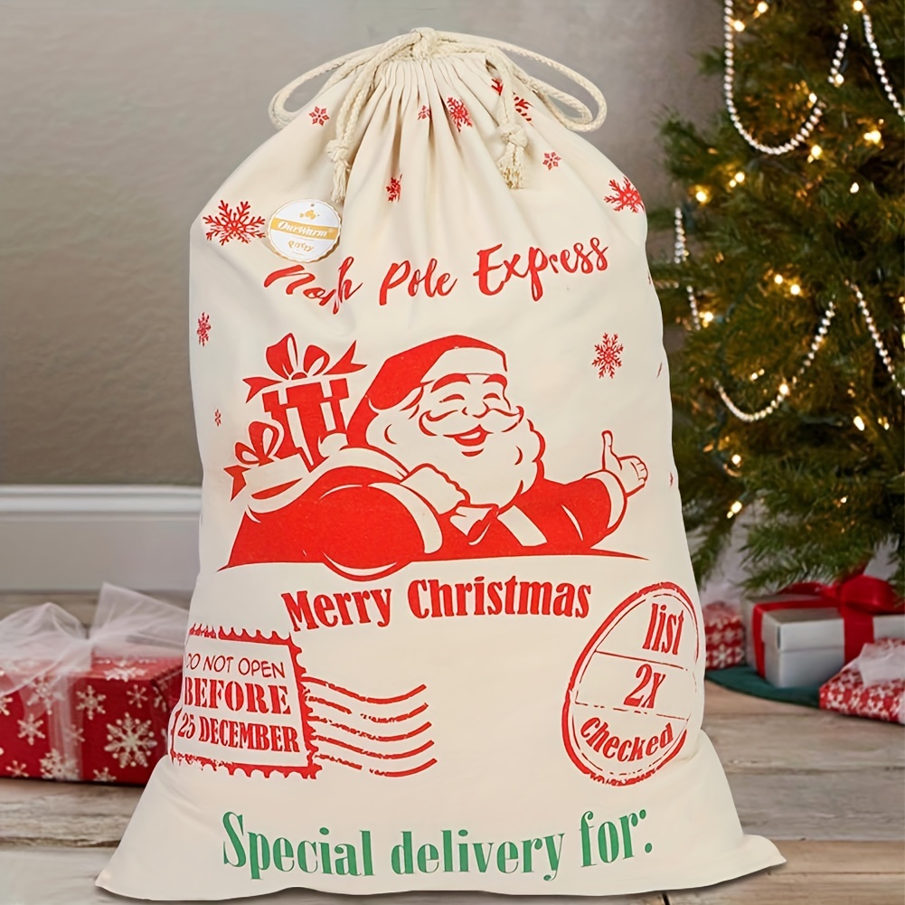 Large Christmas Bag Santa Claus Bag Canvas Bag Drawstring - Temu