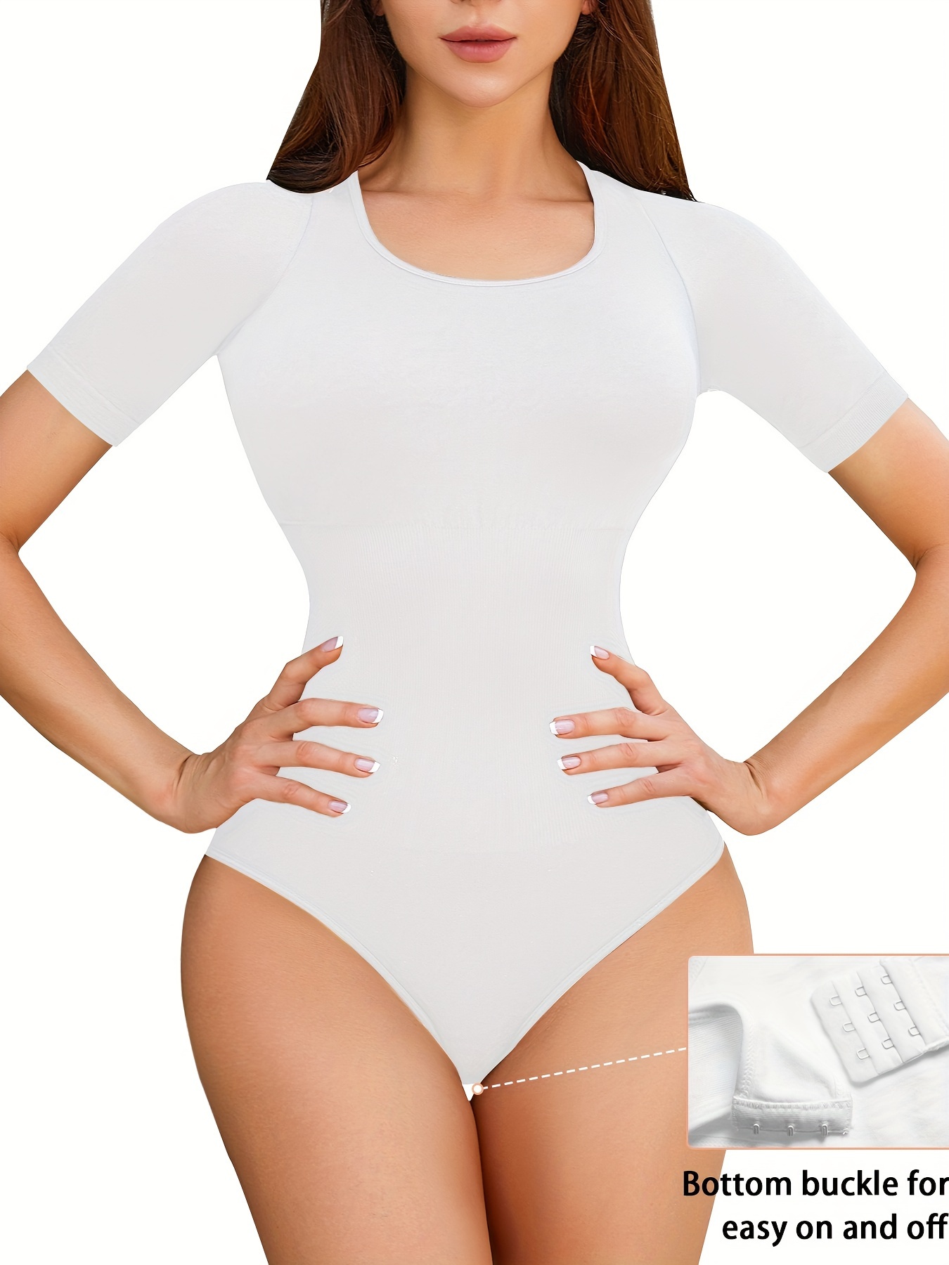 Seamless Solid Shaping Bodysuit, Tummy Control Slimming Short Sleeve Body  Shaper, Women's Underwear & Shapewear
