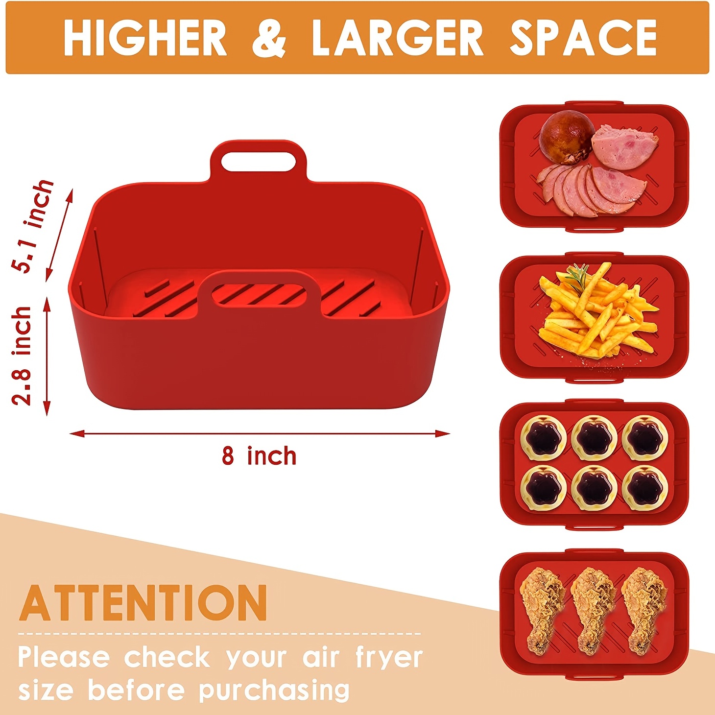 2 Pack Air Fryer Liners Silicone Pot for Ninja Dual DZ201/DZ401 Foodi Air  Fryer Accessories Reusable Air Fryer Silicone Liners Rectangle Air Fryer  Basket (Red, 2) 