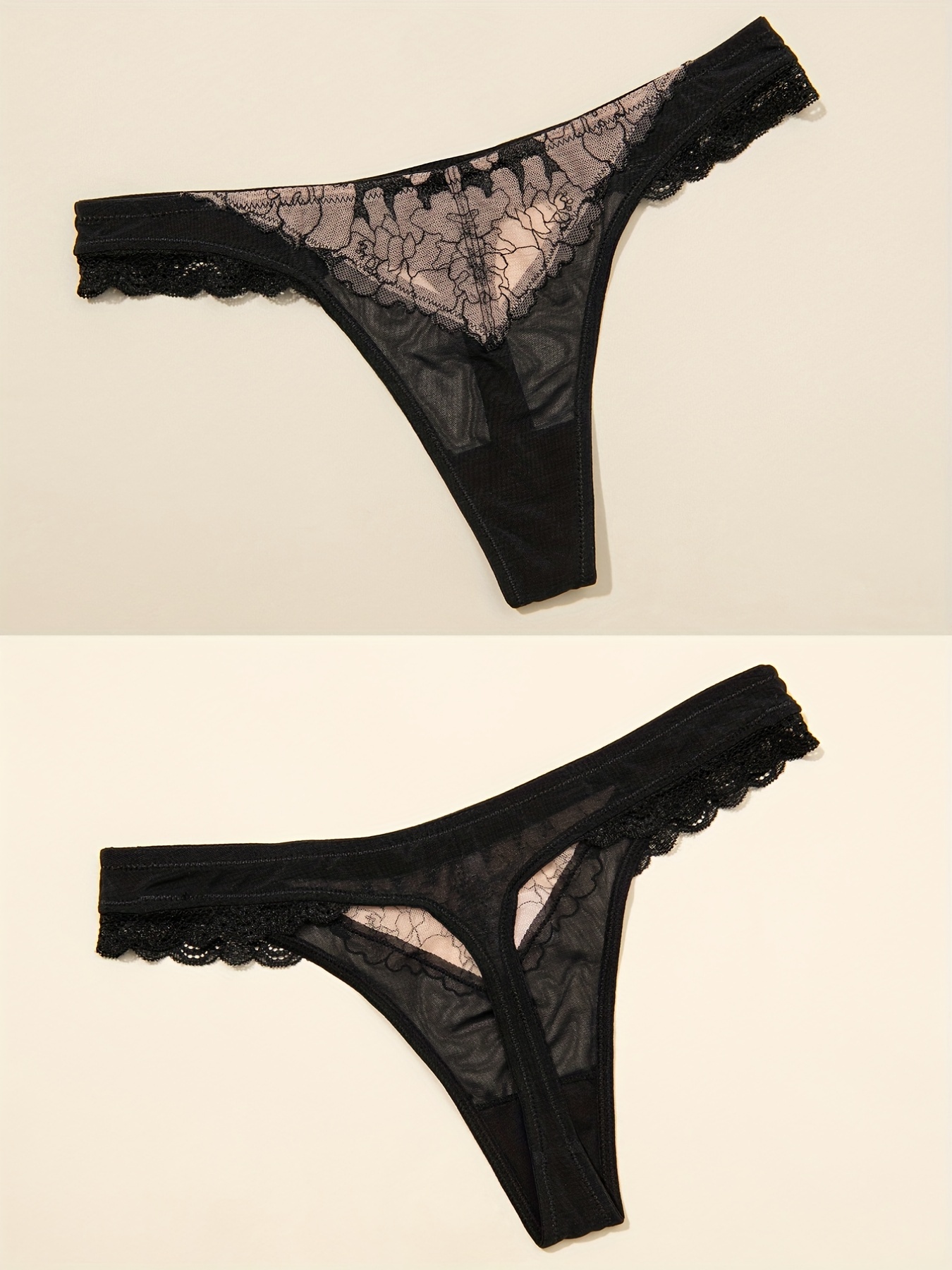 Lace Stitching Thongs Breathable Comfy Jacquard Intimates - Temu