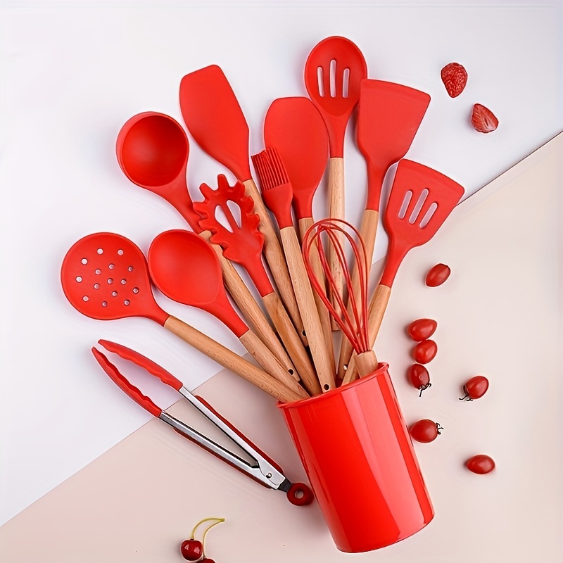 13pcs Silicone Cooking Utensils Set with Hook Design Comfortable Handle  Non-Stick Kitchen Accessories