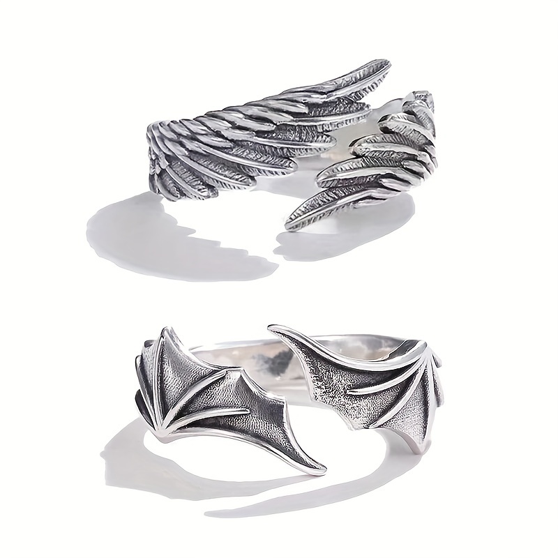 Gothic Punk Angel's Wing and Devil's Wing Copper Adjustable Ring