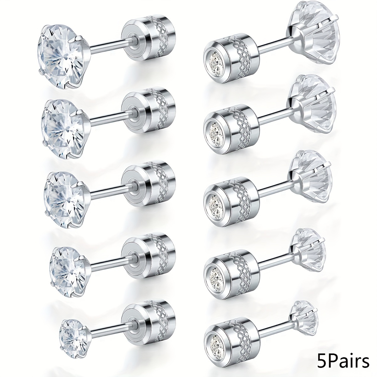 Stud Earrings for Women Mens Hypoallergenic Surgical Stainless Steel  Barbell Screw Flat Back Earrings 3mm Tiny Dainty Cubic Zirconia Inlaid Ear  Piercing Cartilage Tragus Helix Earring Studs (6 Pairs) 