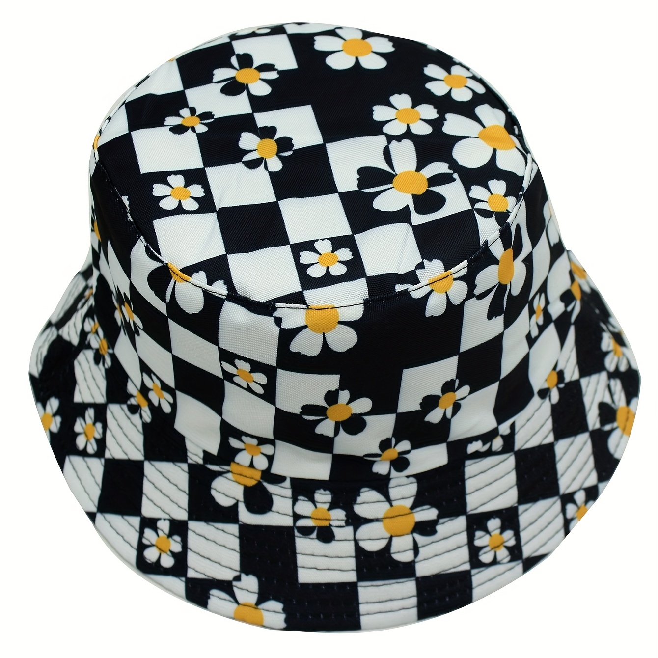 Checkerboard Plaid Flower Basin Hat Sun Hat for Men