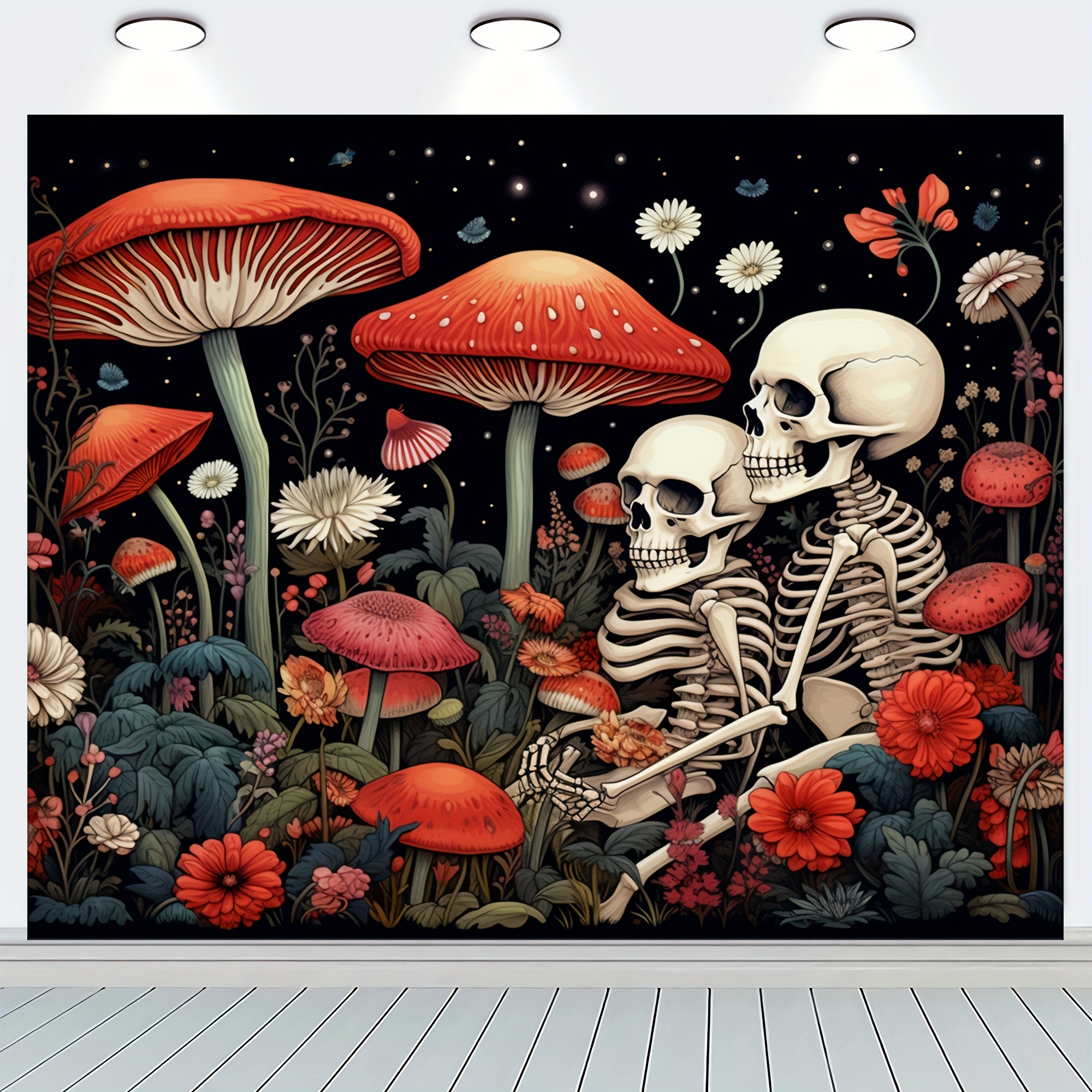1pc, Mushroom Skull Tapestry Skeleton Floral Tapestry Bedroom Psychedelic Flower  Plant Tapestry Aesthetic Hippie Cool Nature Moon Star Wall Tapestry Dorm  Living Room - Home & Kitchen - Temu