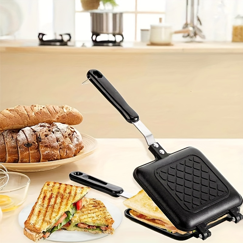 Square Frying Pan, Double-Sided Flip Pancake Pan Nonstick Pressed Edge  Sandwich Toaster Breakfast Maker Flat Bottom Panini Grill Maker with Heat