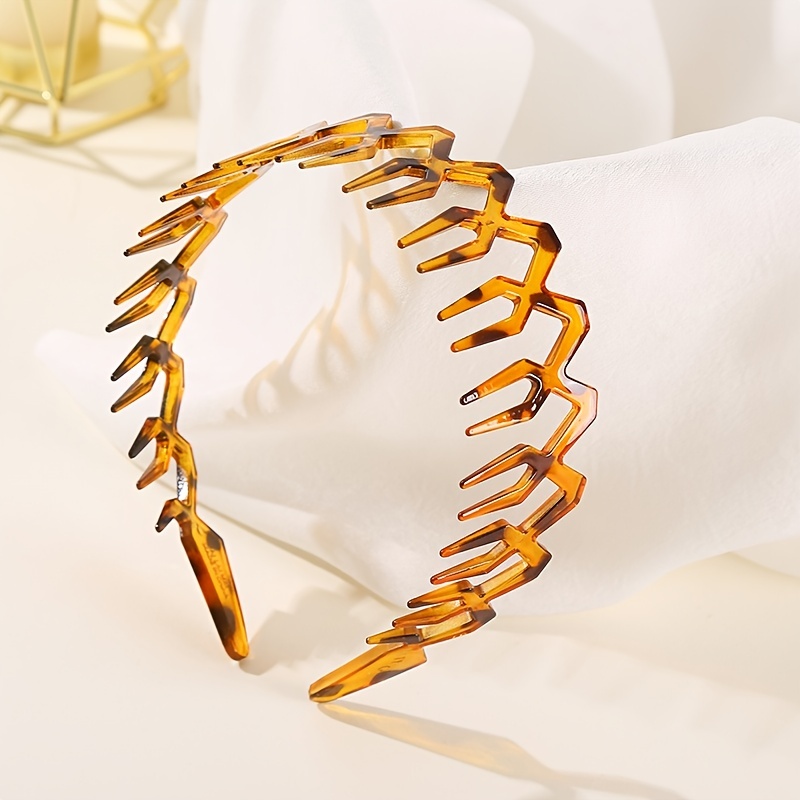 2pcs Wavy Long Tooth Wide Hairband Solid Tortoiseshell Non slip Headband