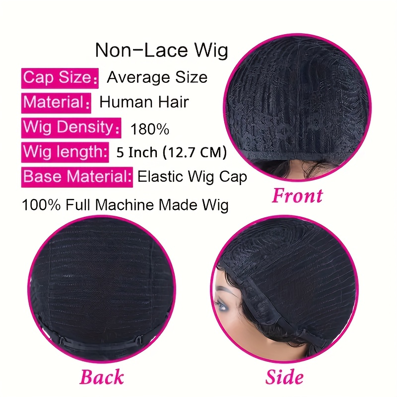 Short Pixie Cut Wigs Human Hair Water Wave Full Machine Made