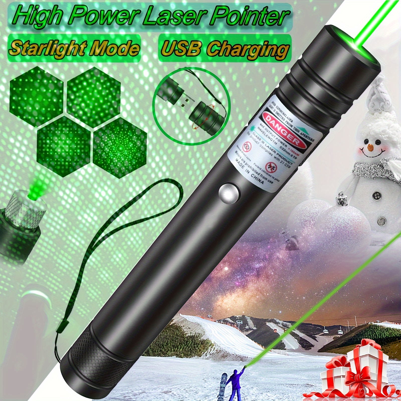 Stylo Laser Pointeur Laser Puissant Stylo Pointeur Laser Rechargeable Laser  de Mise au Point Réglable