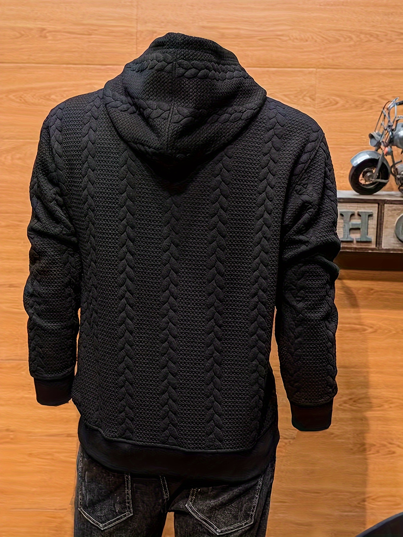 Herren Retro Kapuzenpullover 260g/m² schwerer Strickpullover, Regular Fit  Casual Hoodie in Uni-Farben für Frühling Herbst, maschinenwaschbar,