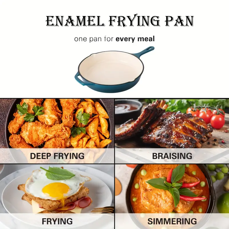 Cast Iron Fry Pan With Pour Spout, Round Fry Pan - Cast Iron Cookware, Slow  Cooker, Kitchen Essentials / Enameled Cast Iron Fry Pan Enamel Coating,  Stove & Oven Safe Fry Pan