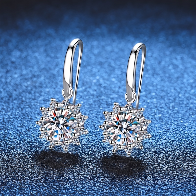 Moissanite Sunflower Drop Earrings 925 Sterling Silver Women's Jewelry