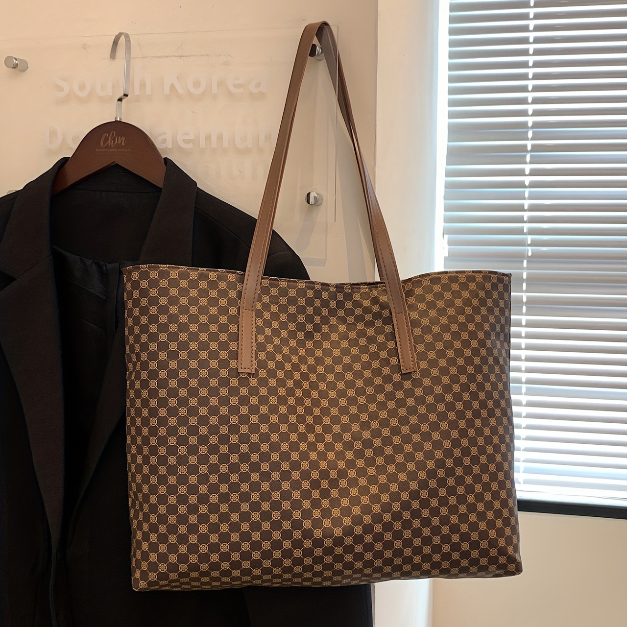 Vintage Geometric Print Tote Bag Large Capacity Handbag