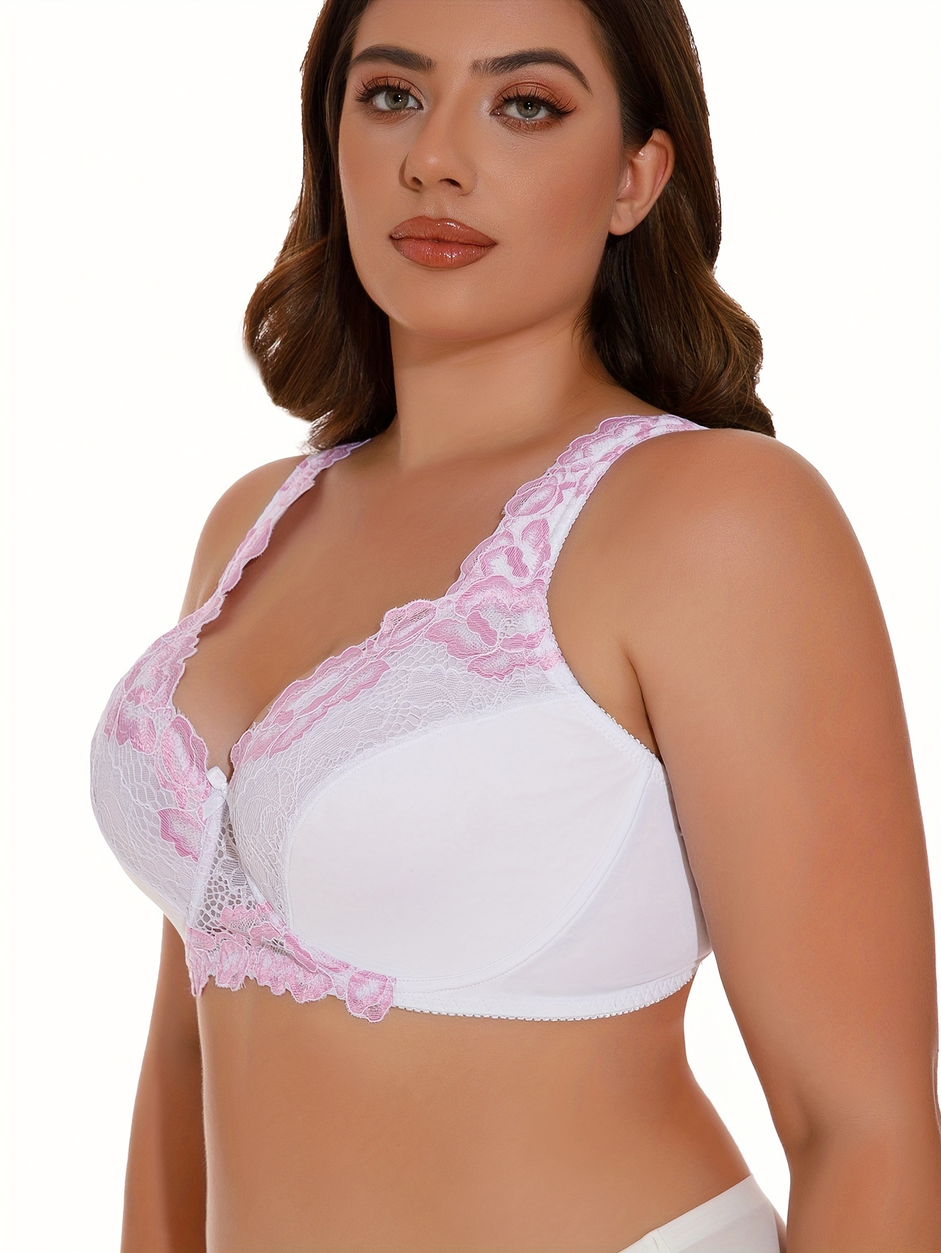  Womens Full Coverage Floral Lace Underwired Bra Plus Size  Non Padded Comfort Bra 46DD White