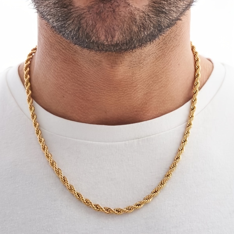 Collar de cadena de cuerda de acero inoxidable dorado para hombre –  Klandestine Fashions
