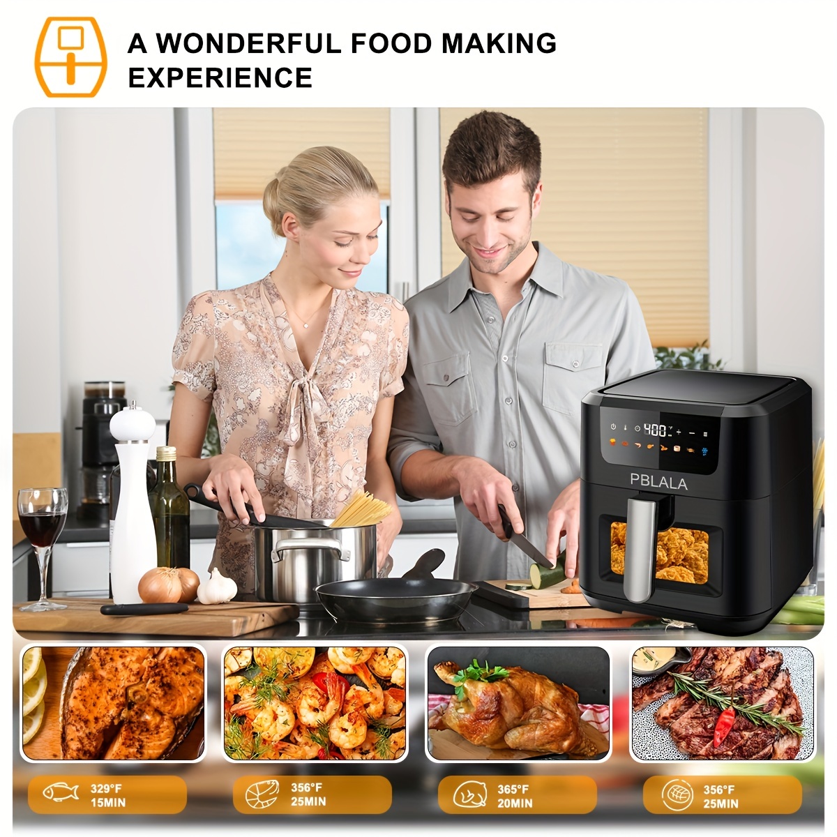  Kitcher 6.8Qt Air Fryer, Hot Air Fryer with 8 Cooking