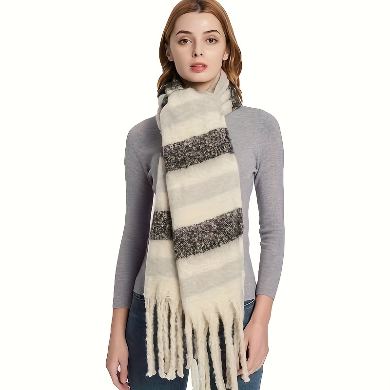 Elegant Striped Contrasting Color Chunky Scarf Imitation Mohair